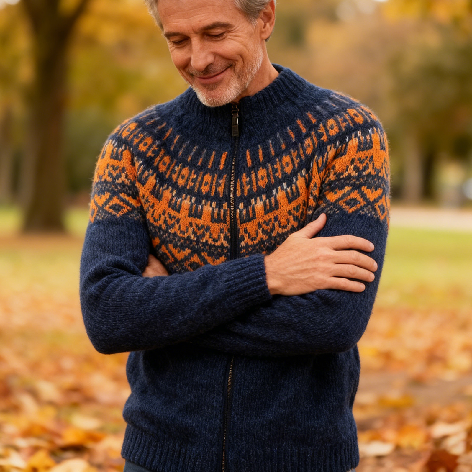 Vintage Warmth Norwool Icelandic Knit Jacquard Half Zip Collar Sweater