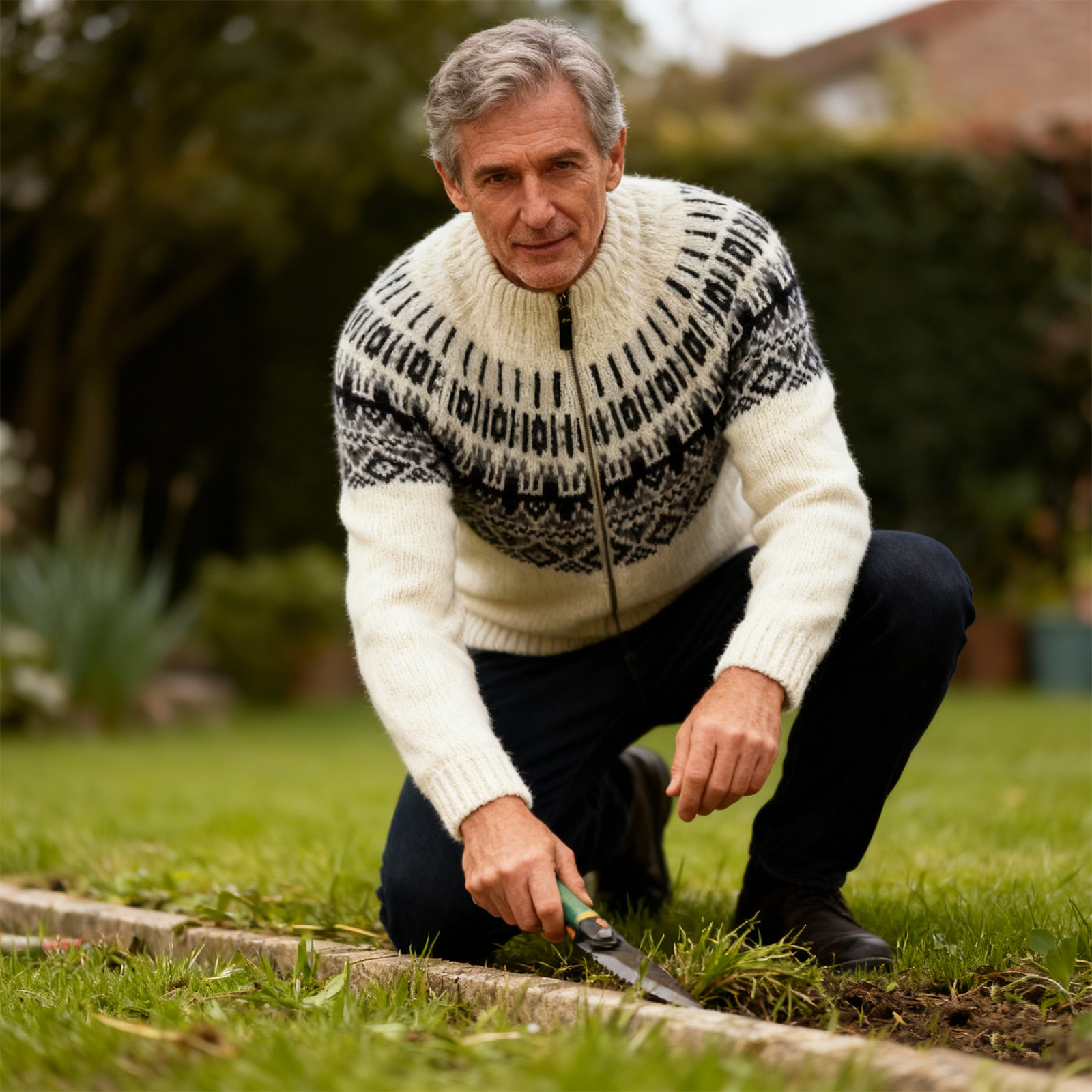 Vintage Warmth Norwool Icelandic Knit Jacquard Half Zip Collar Sweater