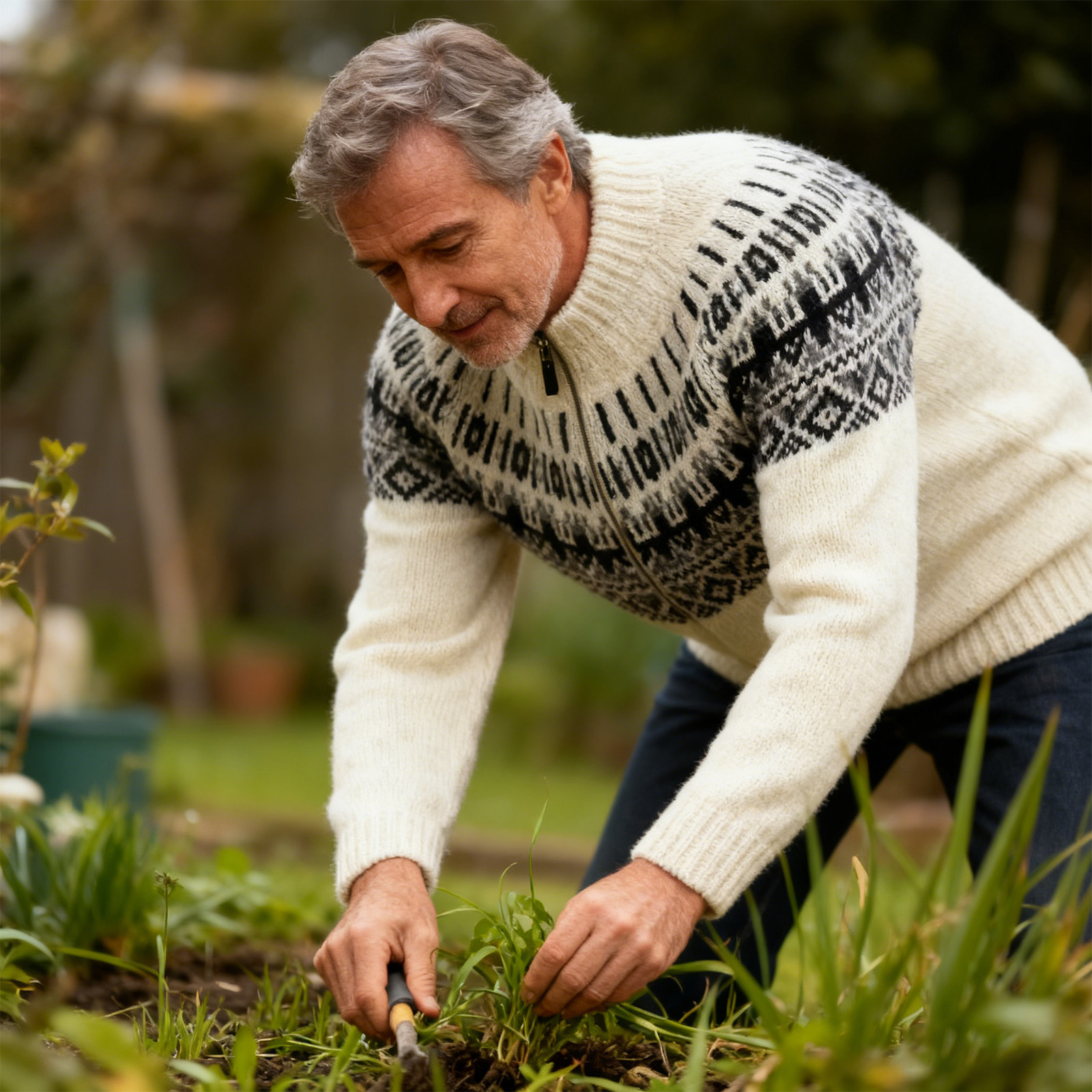 Vintage Warmth Norwool Icelandic Knit Jacquard Half Zip Collar Sweater