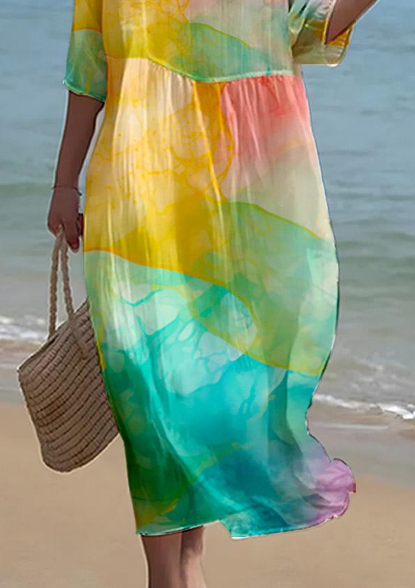 Women's Watercolor Splash Ink Fluid Art Print Resort Style Dress