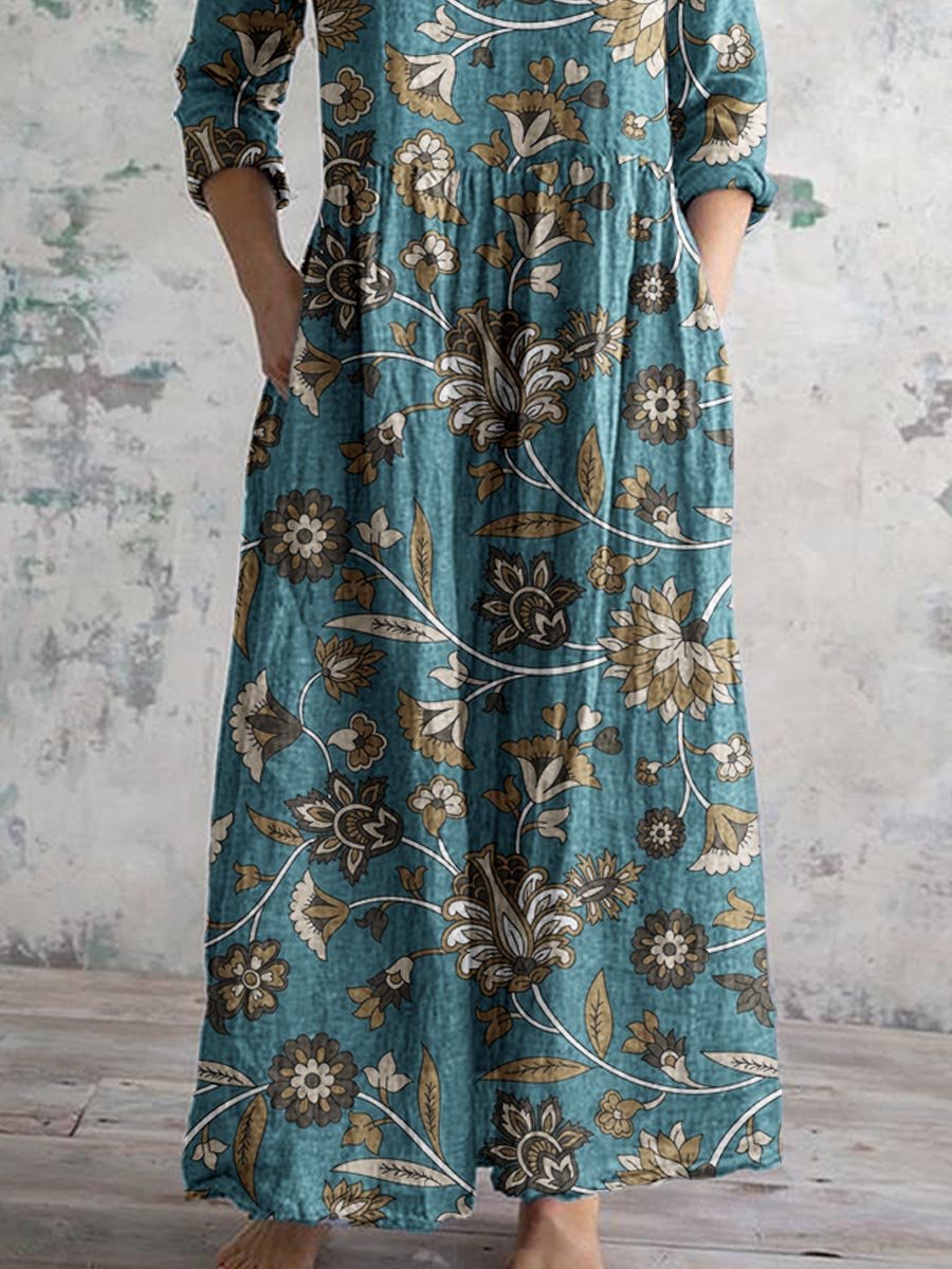 Women's Elegant Ethnic Geometric Floral Pattern Cotton Dress