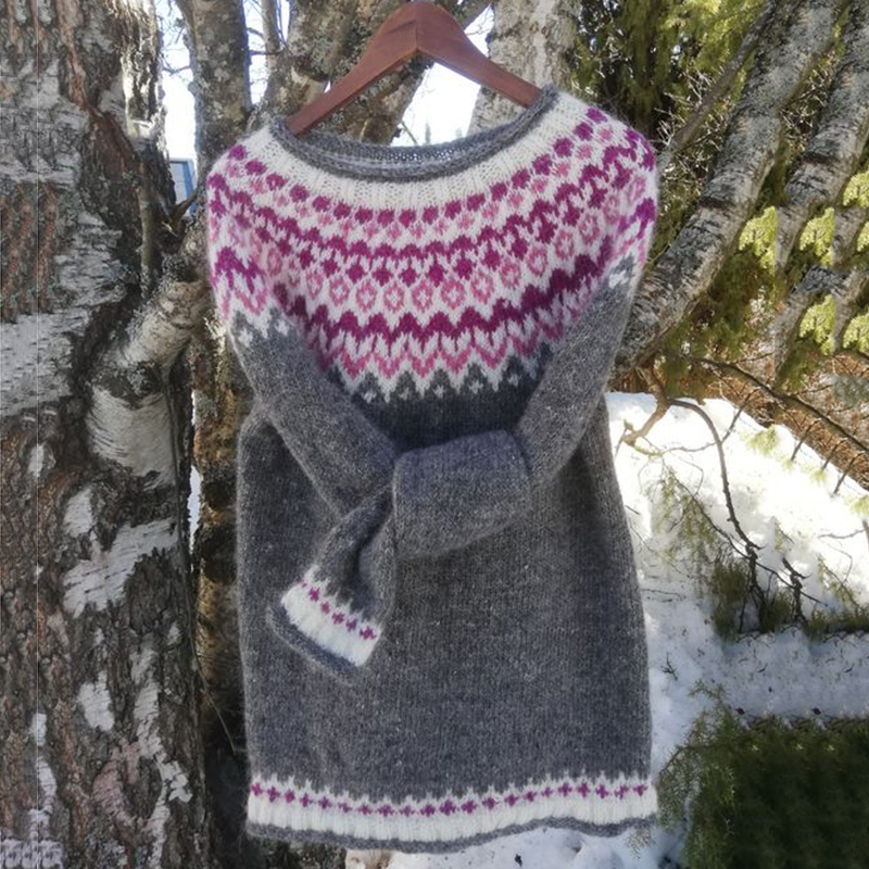 Unisex Vintage Icelandic Knit Jacquard Warmth Crew Neck Sweater