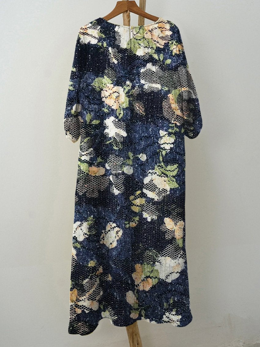 Women's Vintage Dark Floral Print Pocket Cotton Dress