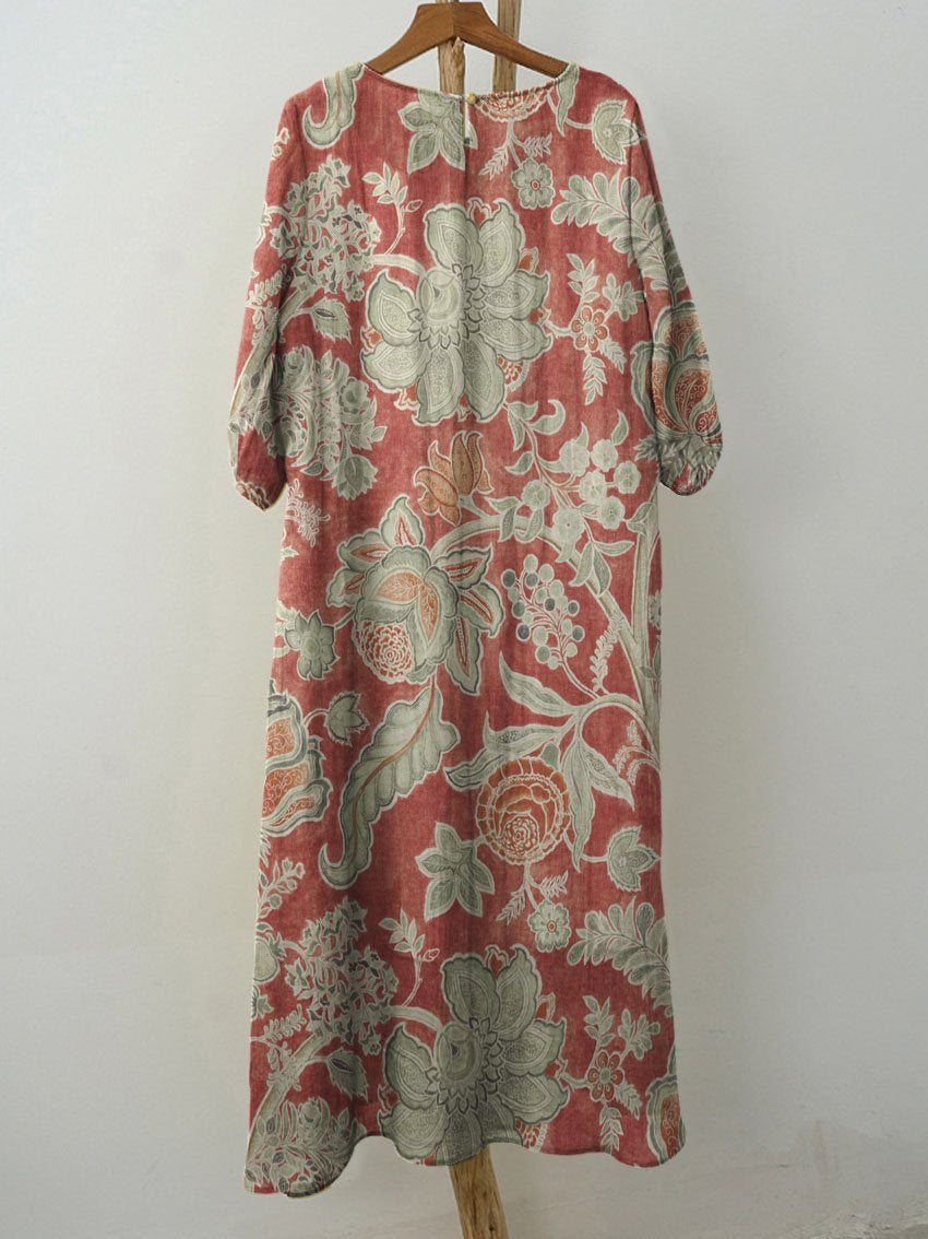 Women's Vintage Printed Pocket Cotton Dress