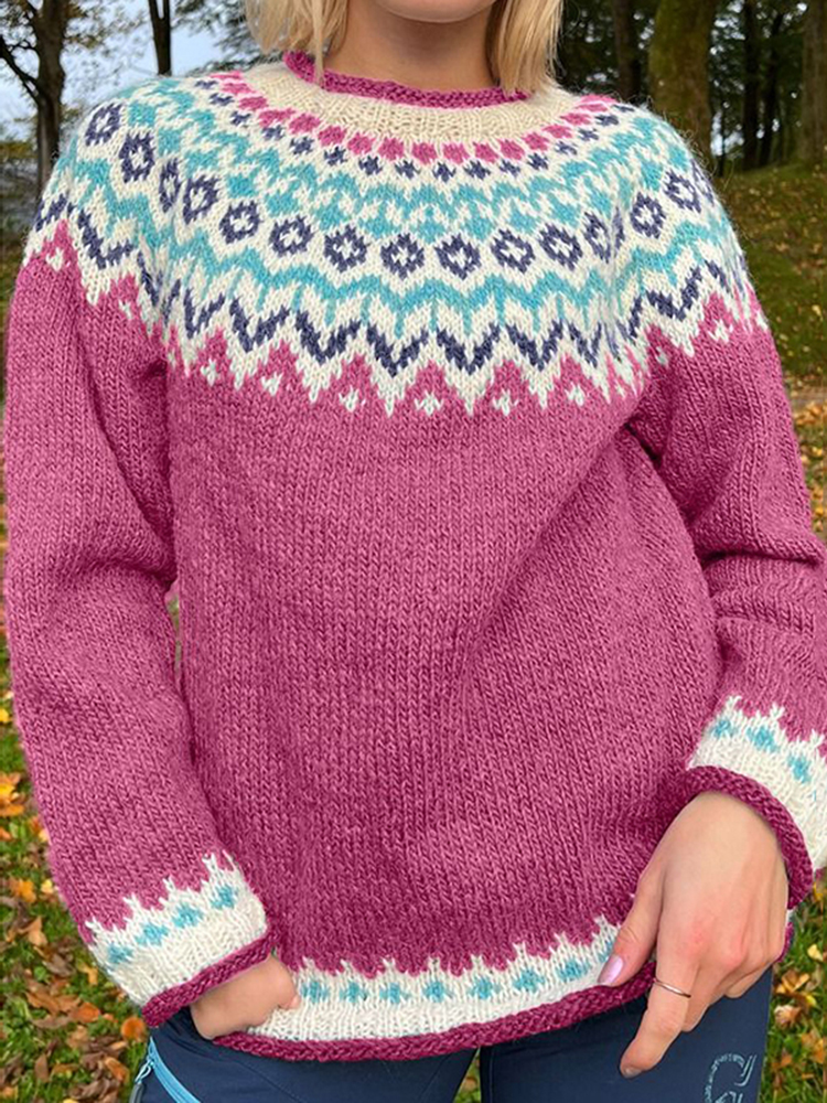 Fairman Island Colorful Pattern Crew Neck Sweater