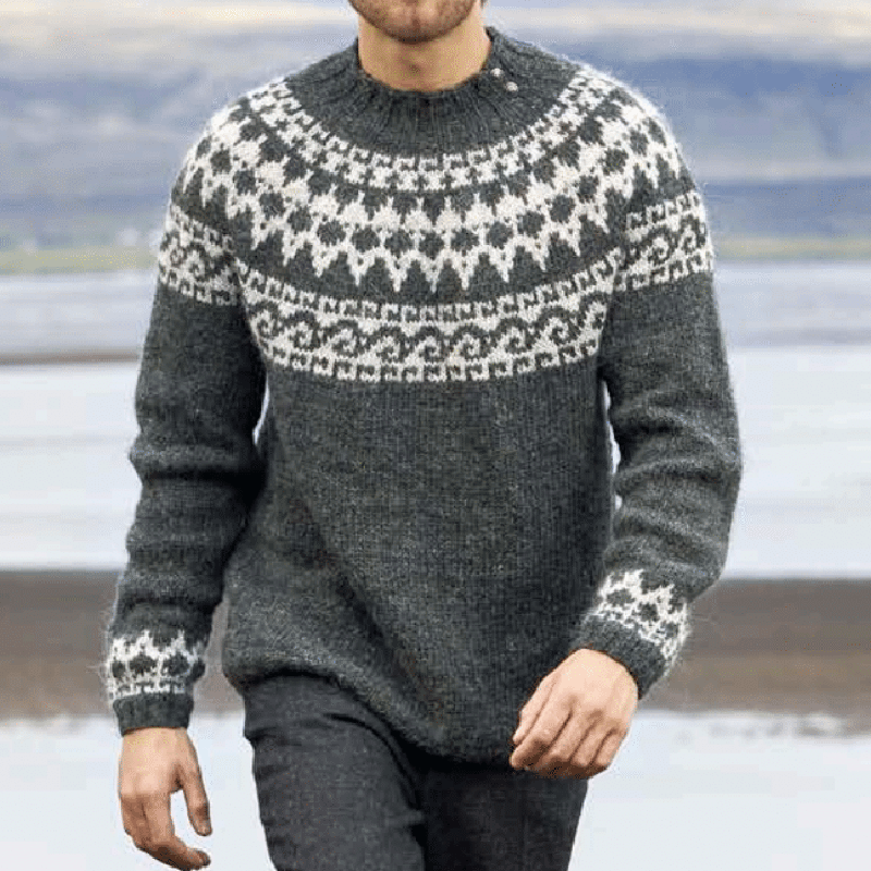 Men's Vintage Knitted Jacquard Crew Neck Sweater