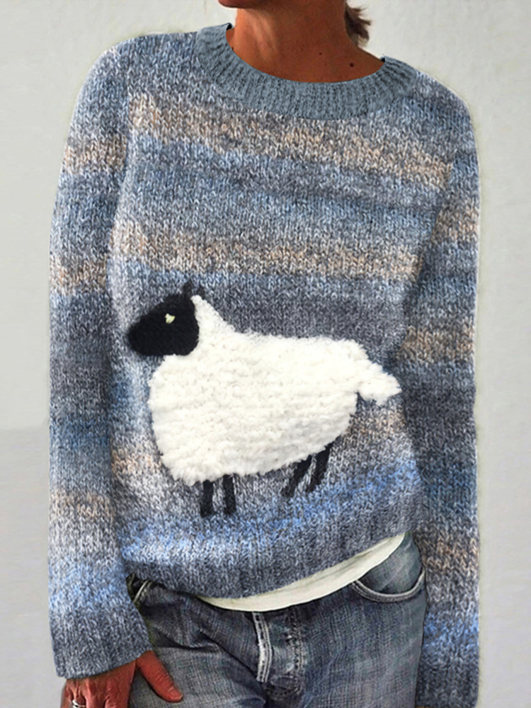 Casual Fun Lawn Sheep Crew Neck Sweater