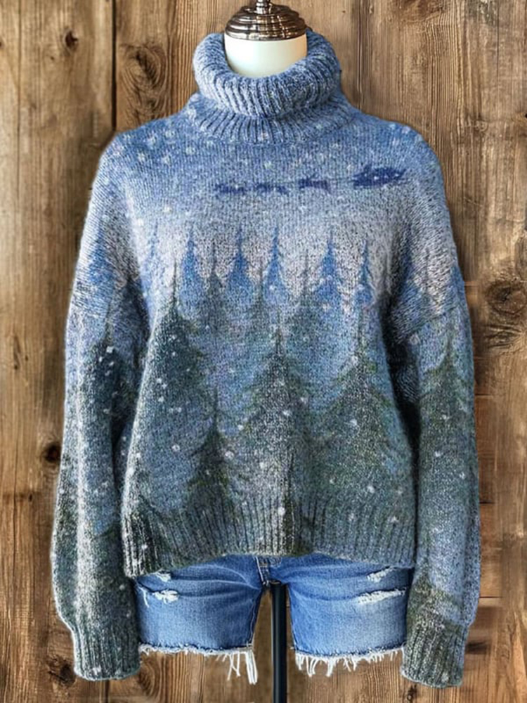 Women's Merry Christmas Knitted Turtleneck Sweater