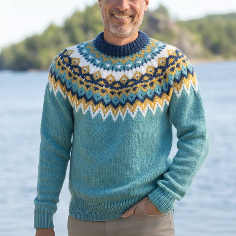 Turquoise Geometry Jacquard Iceland Sweater