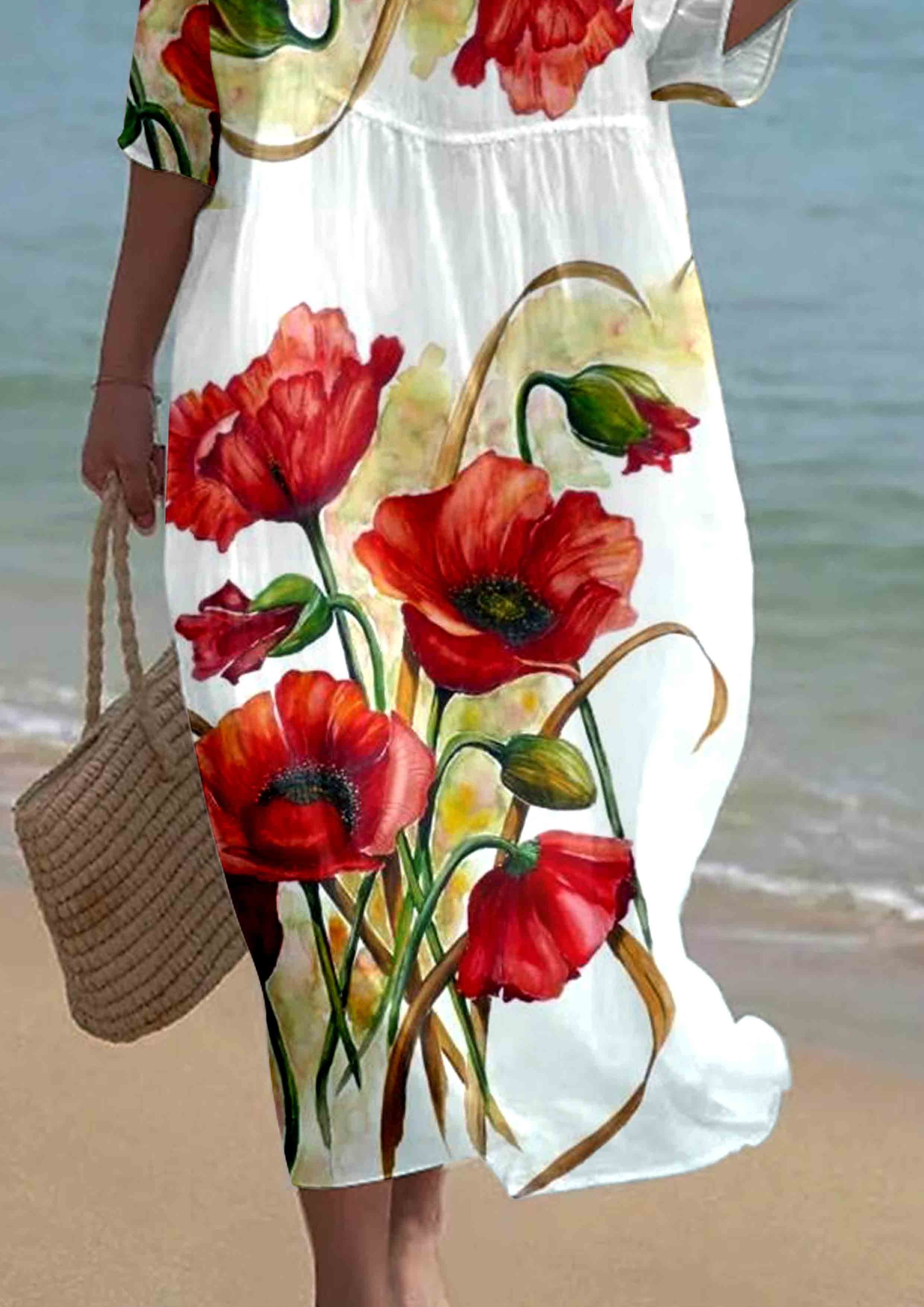 Women's Short Sleeve Floral Pattern Resort Dress