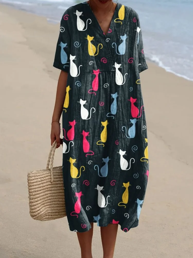 Women's  Rainbow Cat  Art Print  Casual Dress