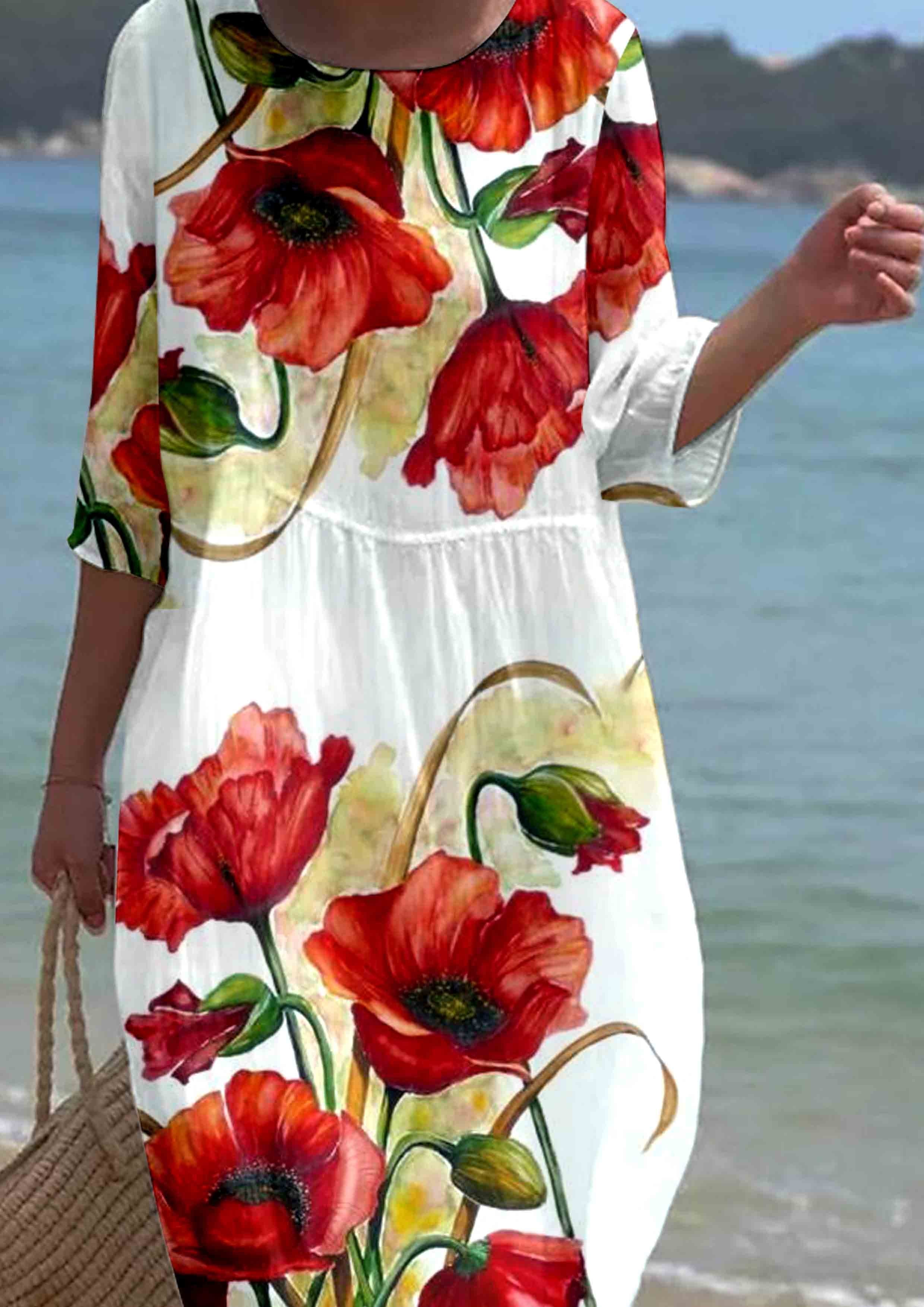 Women's Short Sleeve Floral Pattern Resort Dress