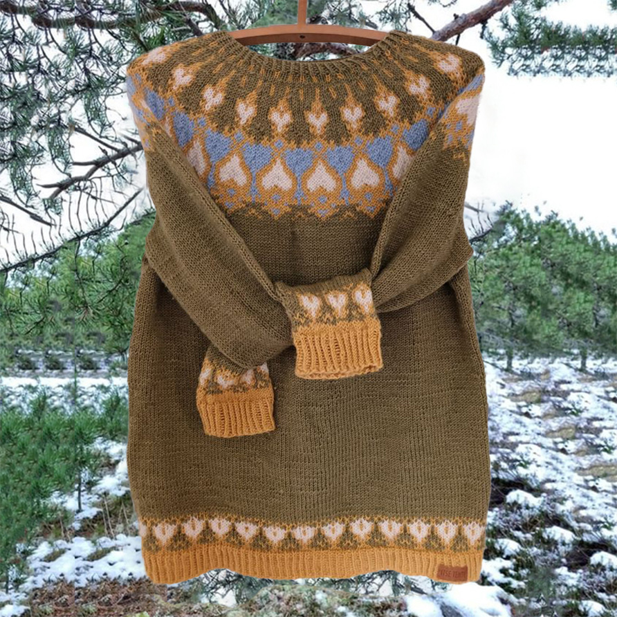 Vintage Love Heart Icelandic Knit Jacquard Warmth Crew Neck Sweater 