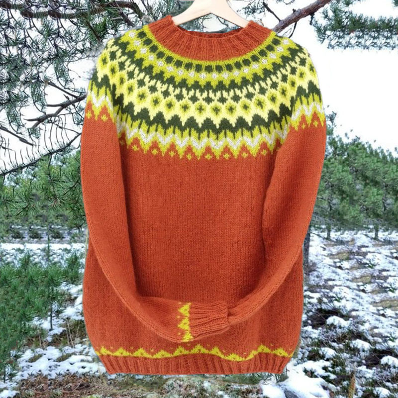 Vintage Icelandic Knitted Jacquard Warm Crew Neck Sweater (Unisex)