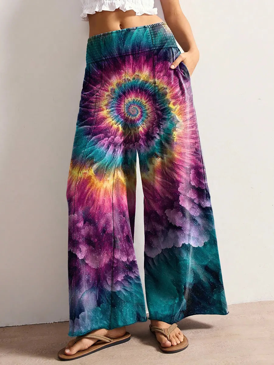 Women's Hippie Tie-dye Pattern Art Print Stretchy Wide-leg Pants