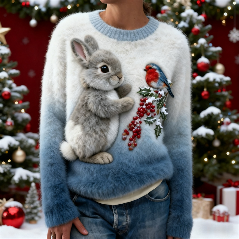 Christmas Plush Rabbit Women's Plush Sweater