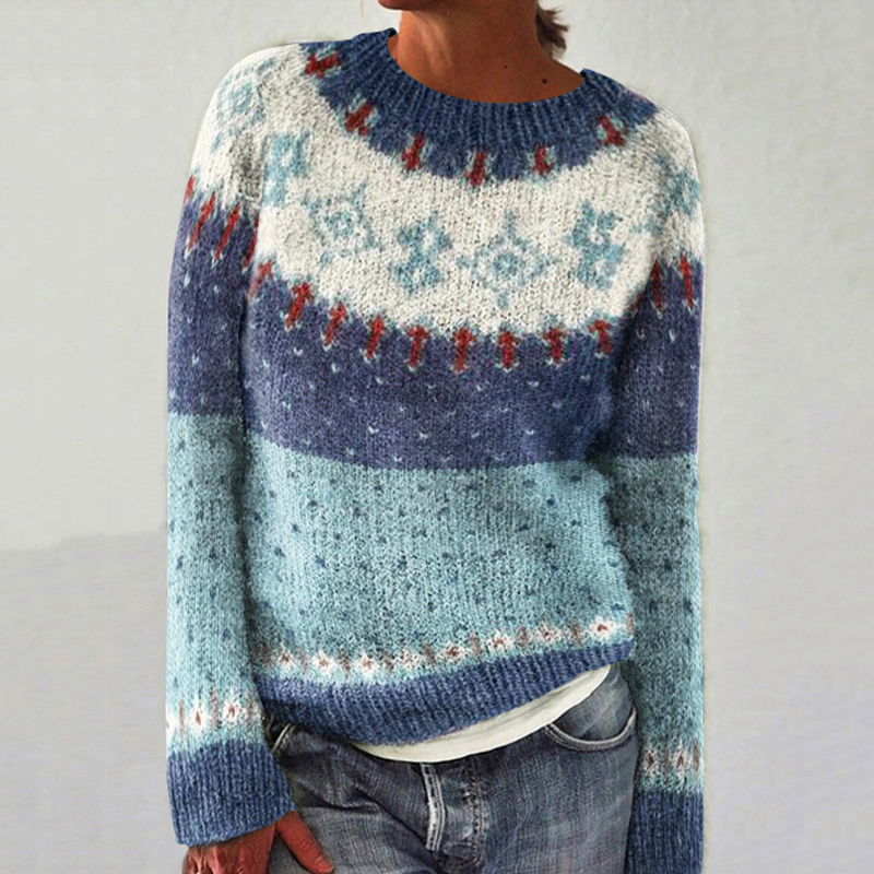 Vintage Contrast Patchwork Fairman Island Jacquard Sweater