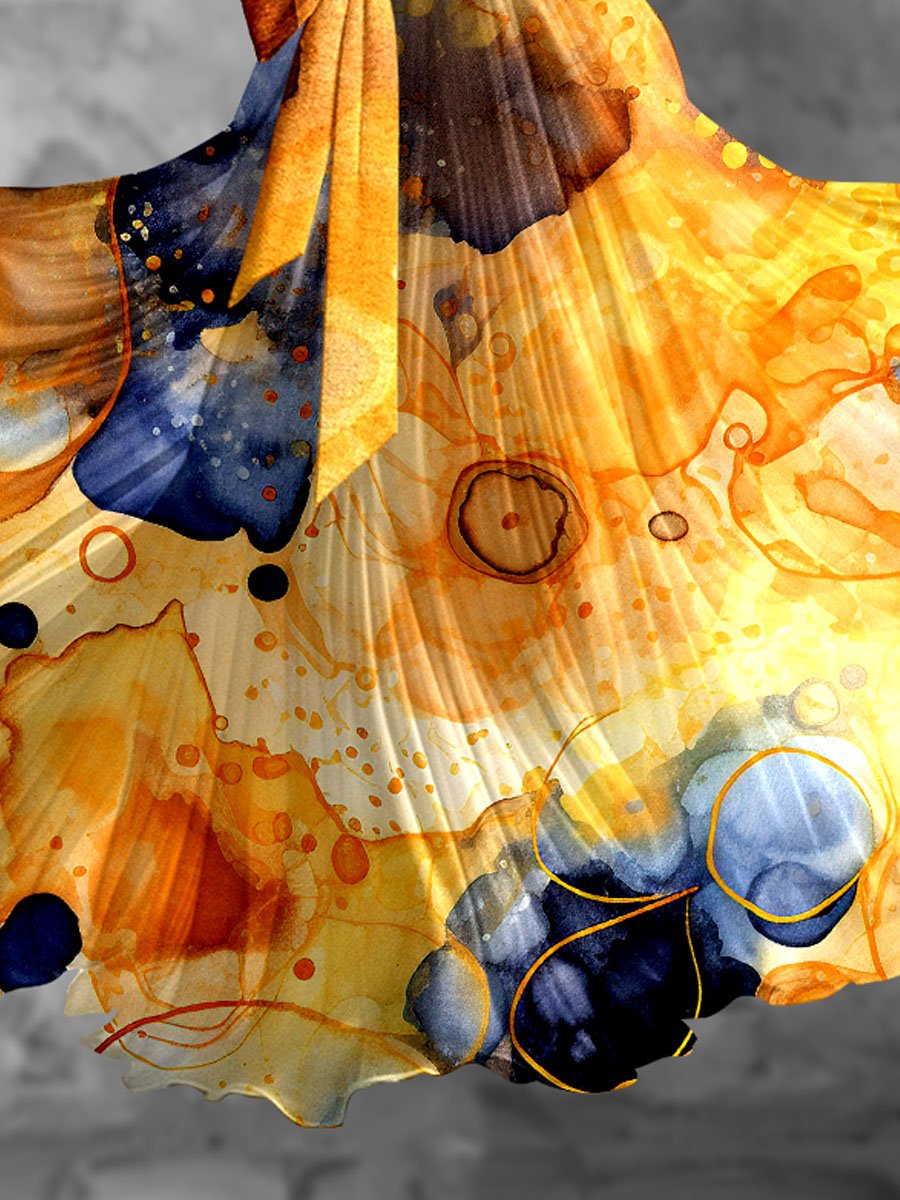 Flowing Watercolor Gradient Fluid Art Print Dress