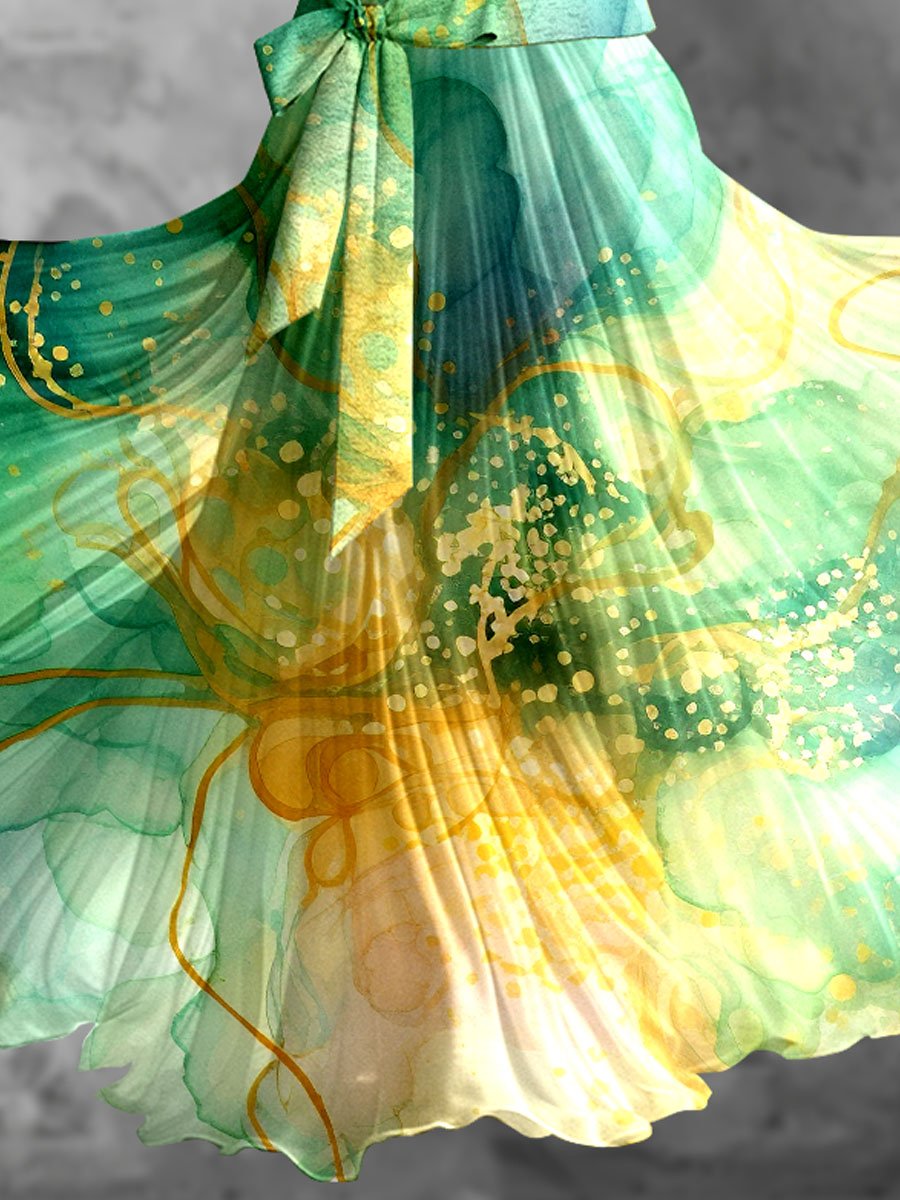 Flowing Watercolor Gradient Fluid Art Print Dress