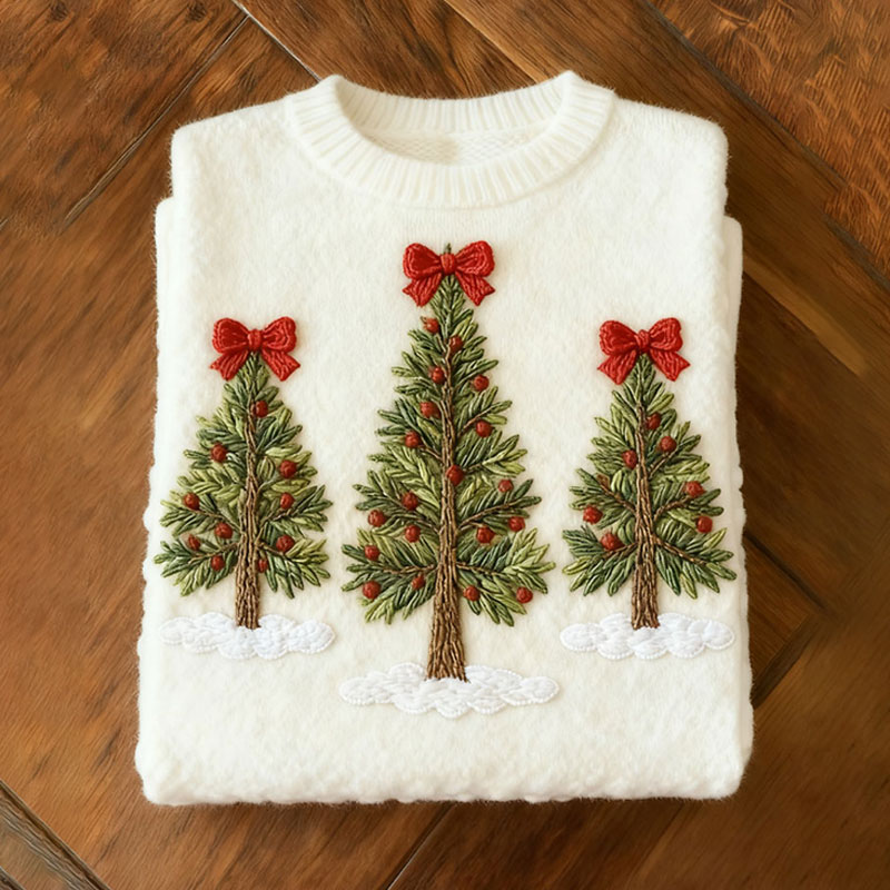 Merry Christmas Tree Knitted Print Sweater