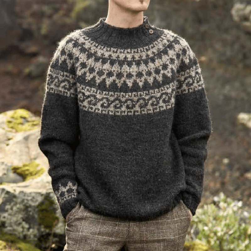 Men's Vintage Knitted Jacquard Crew Neck Sweater