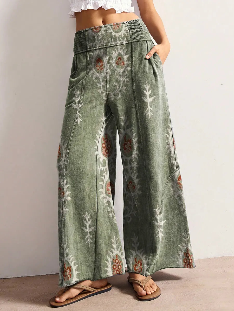 Women's Ethnic Totem Art Print Elastic Wide-Leg Pants