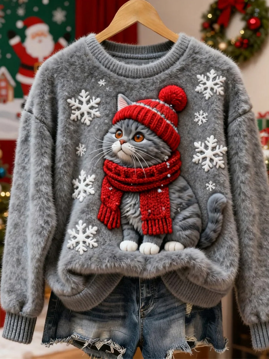 Women's Retro Christmas Animal Art Print Casual Flannel Top