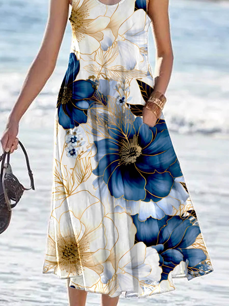 Women's Art Splash Color Splash Pattern Tank Top Dress with Pockets