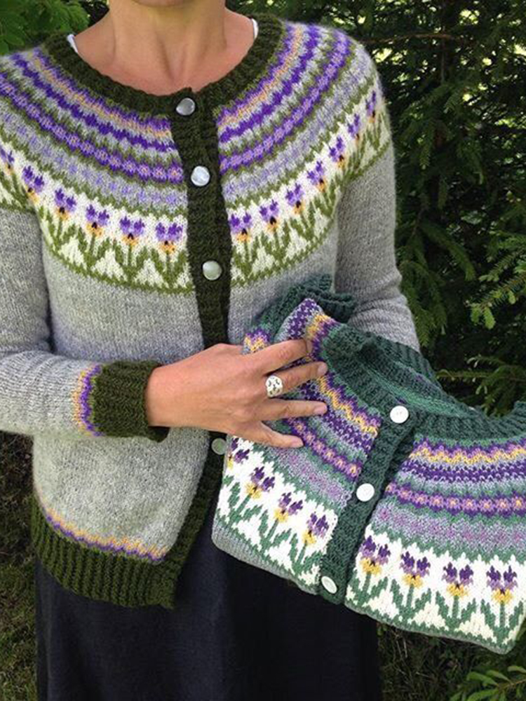 Vintage Fel Island Jacquard Button Comfy Sweater