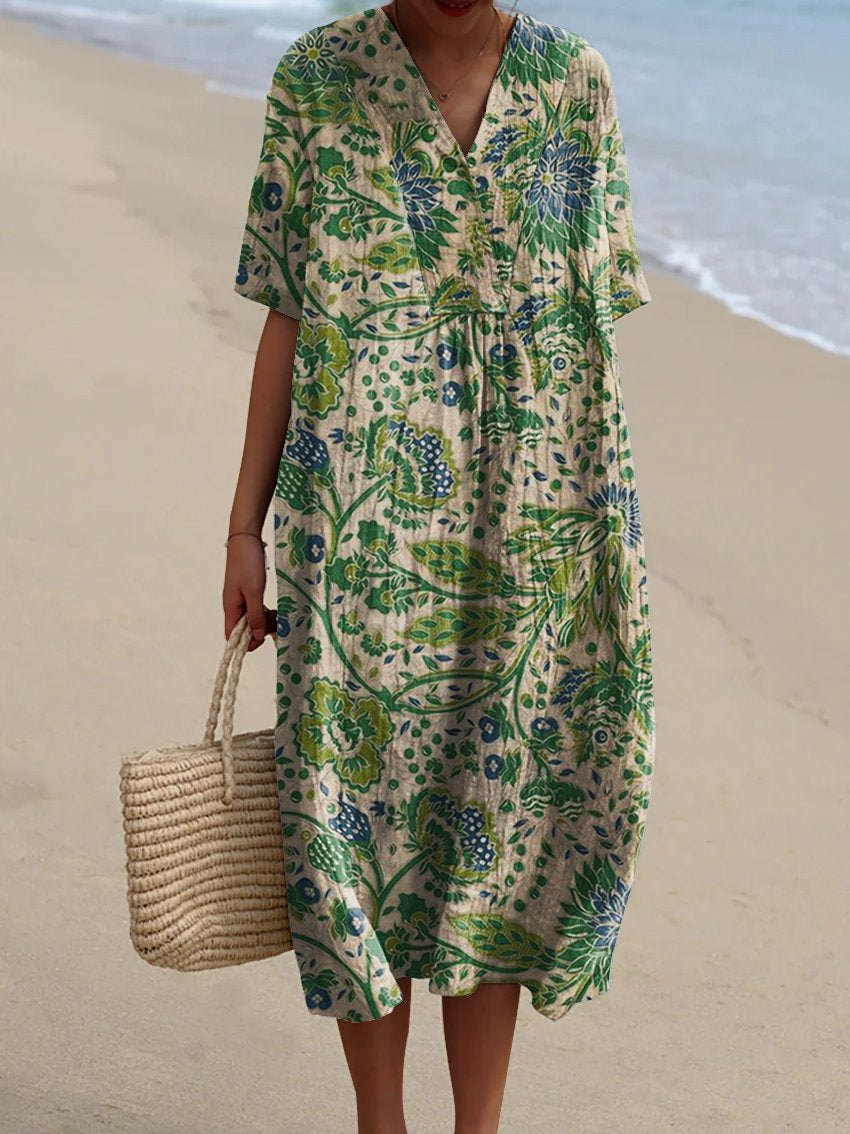 Women's Retro Flower Art Print  Casual Dress