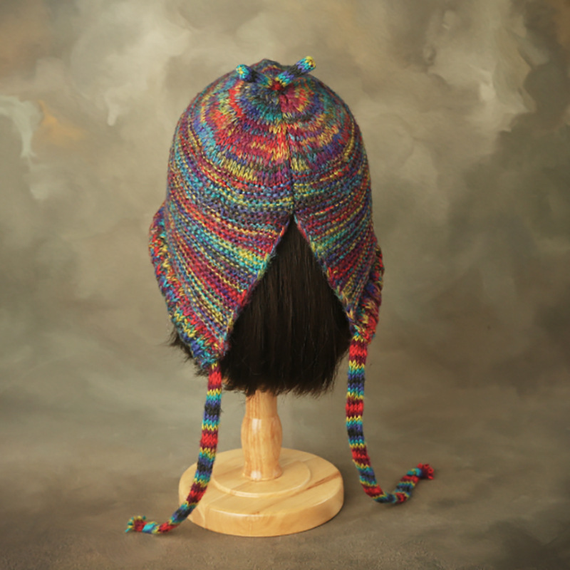 Retro Rainbow Ethnic Style Ear Protection Warm Knitted Hat