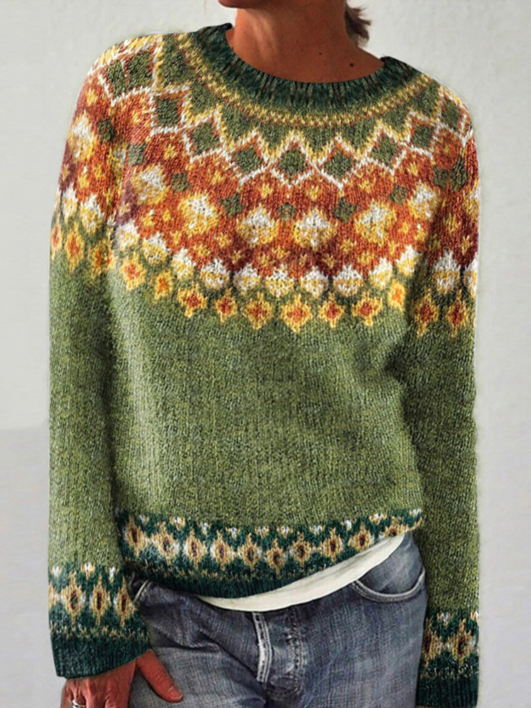 Geometric Diamond Contrast Jacquard Iceland Sweater