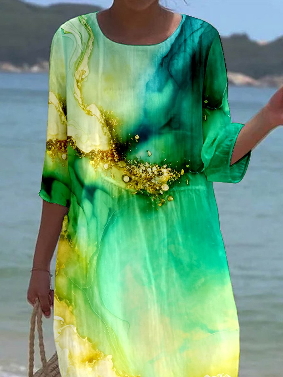 Women's Floral Alcohol Ink Art Printed Casual Holiday Dress