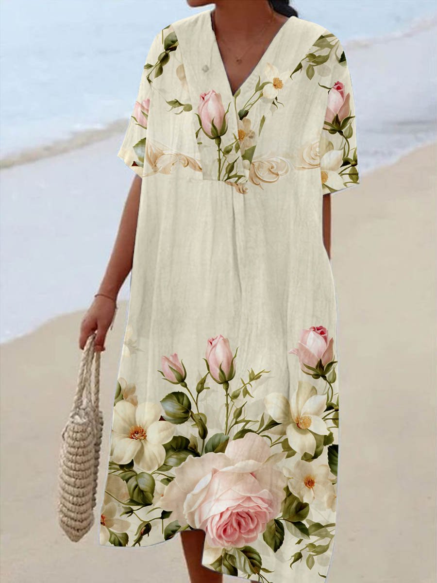 Women's Short Sleeve Floral Irregular Pattern Art Dress