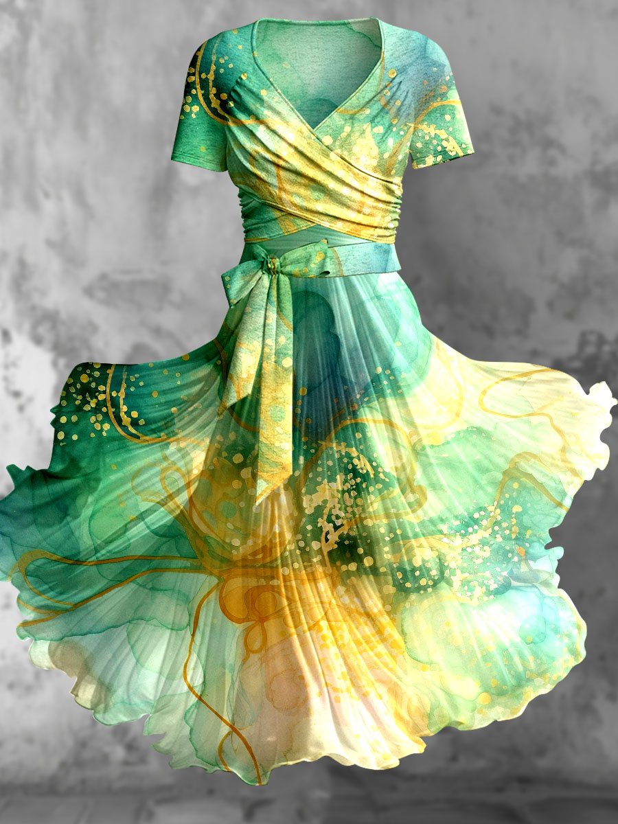 Flowing Watercolor Gradient Fluid Art Print Dress