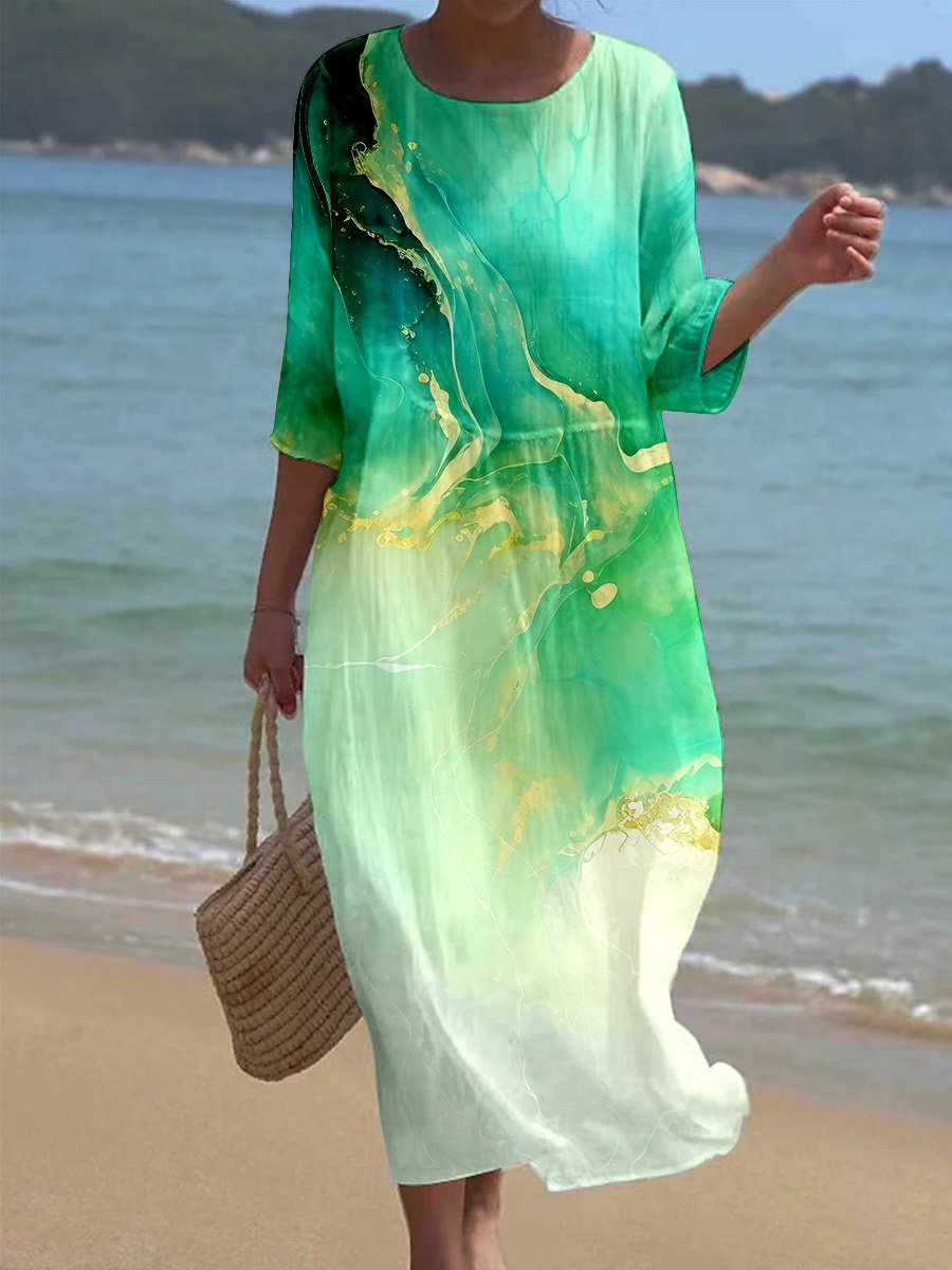 Women's Floral Alcohol Ink Art Printed Casual Holiday Dress