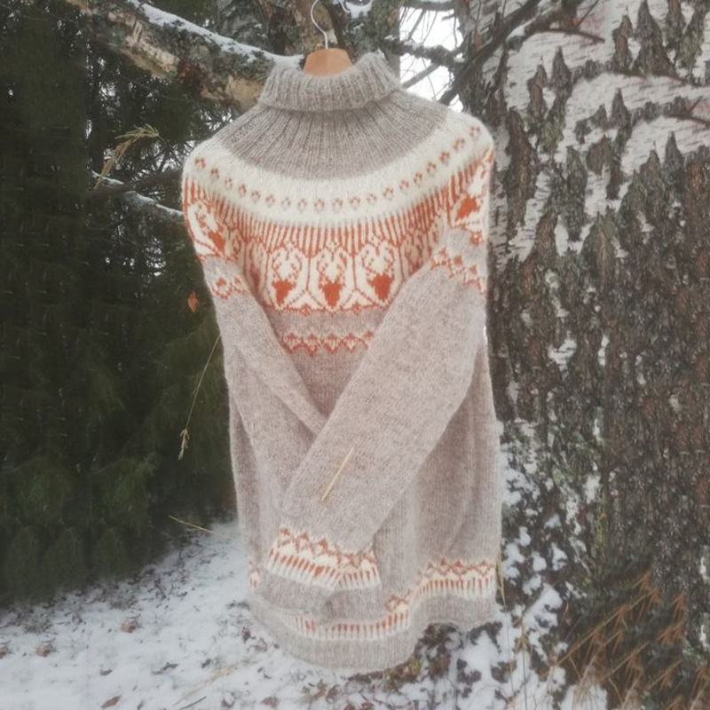 Unisex Vintage Icelandic Knit Jacquard Warmth High Neck Sweater