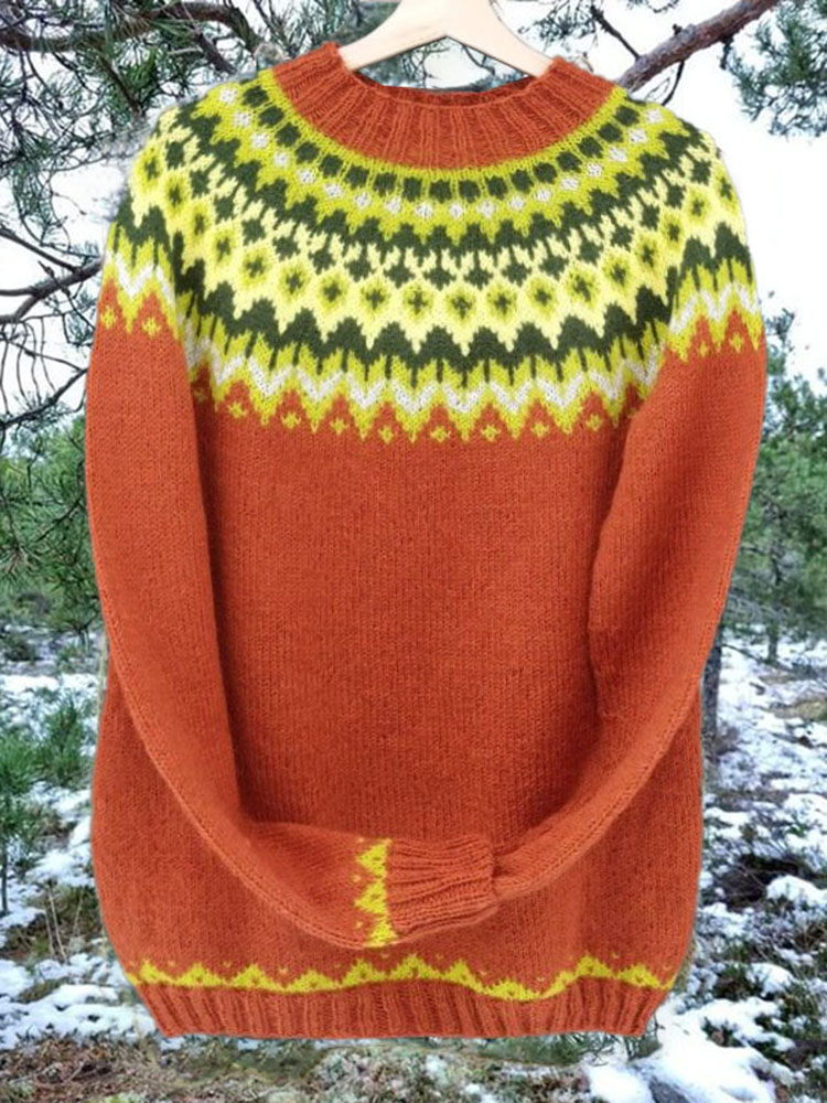 Vintage Icelandic Knitted Jacquard Warm Crew Neck Sweater (Unisex)