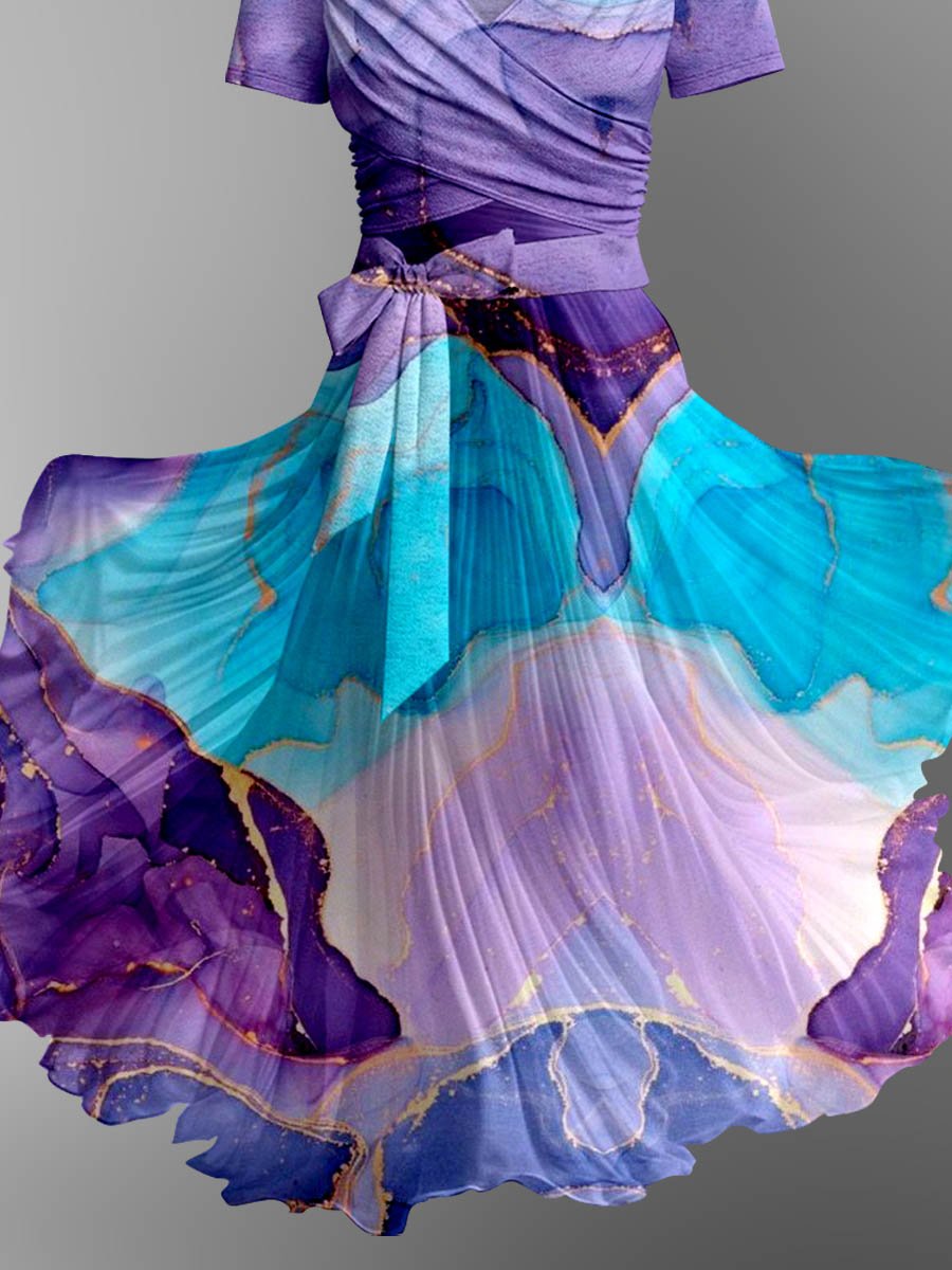 Women's Artistic Splash Print Elegant Suspender Strap Top Two-Piece Dress