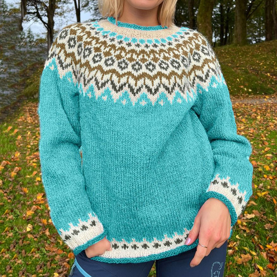 Fairman Island Colorful Pattern Crew Neck Sweater