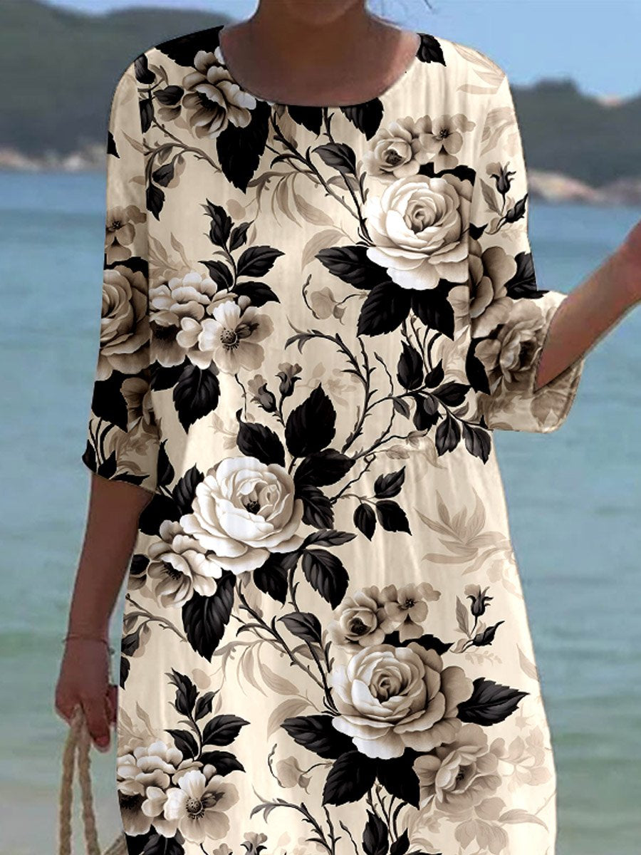Women's Retro Floral Art Printed Casual Holiday Dress