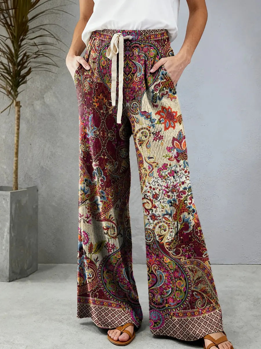 Women's Retro Ethnic Art Print Comfortable Drawstring Knit Trousers