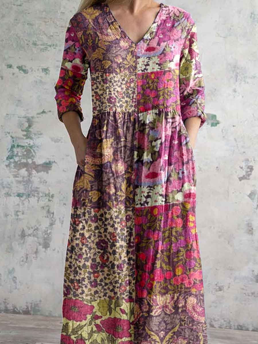 Women's Elegant Geometric Floral Print Cotton Dress