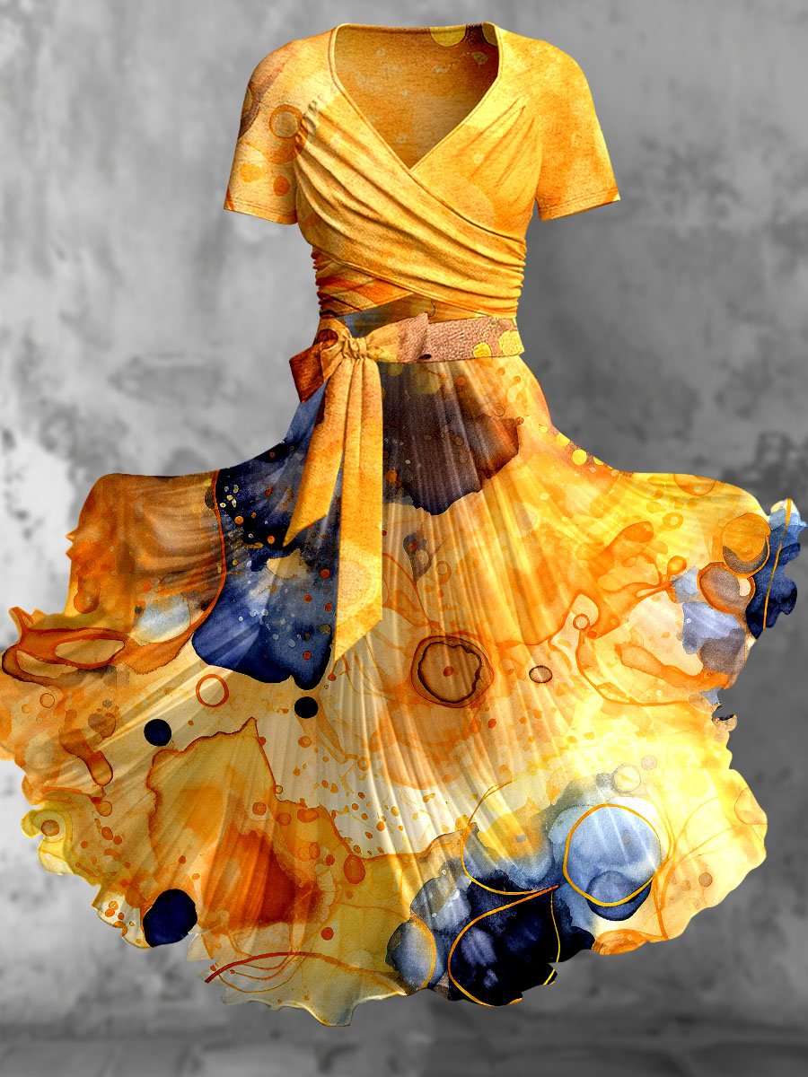 Flowing Watercolor Gradient Fluid Art Print Dress