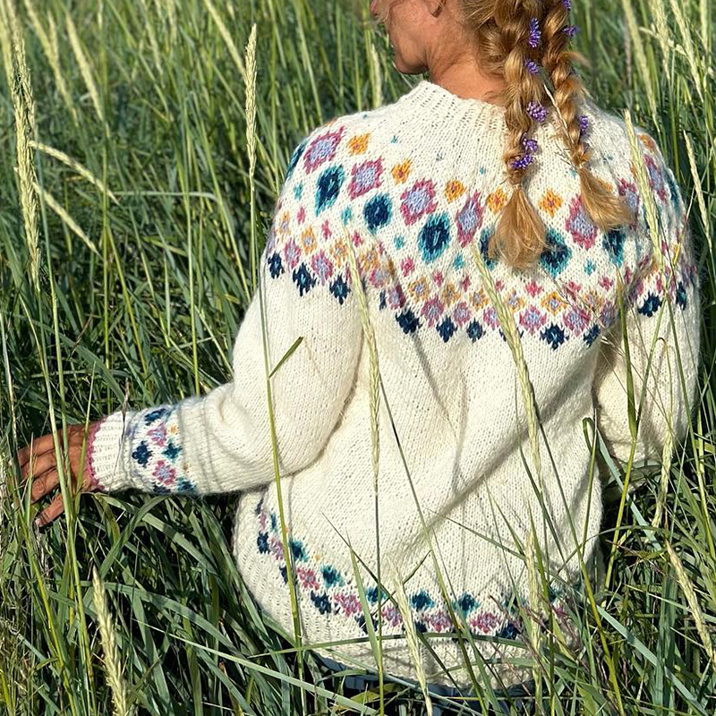 Geometric Diamond Contrast Print Crew Neck Long Sleeved Sweater