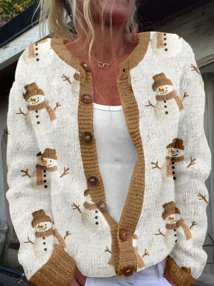 Christmas Snowman Embroidered Cozy Cardigan