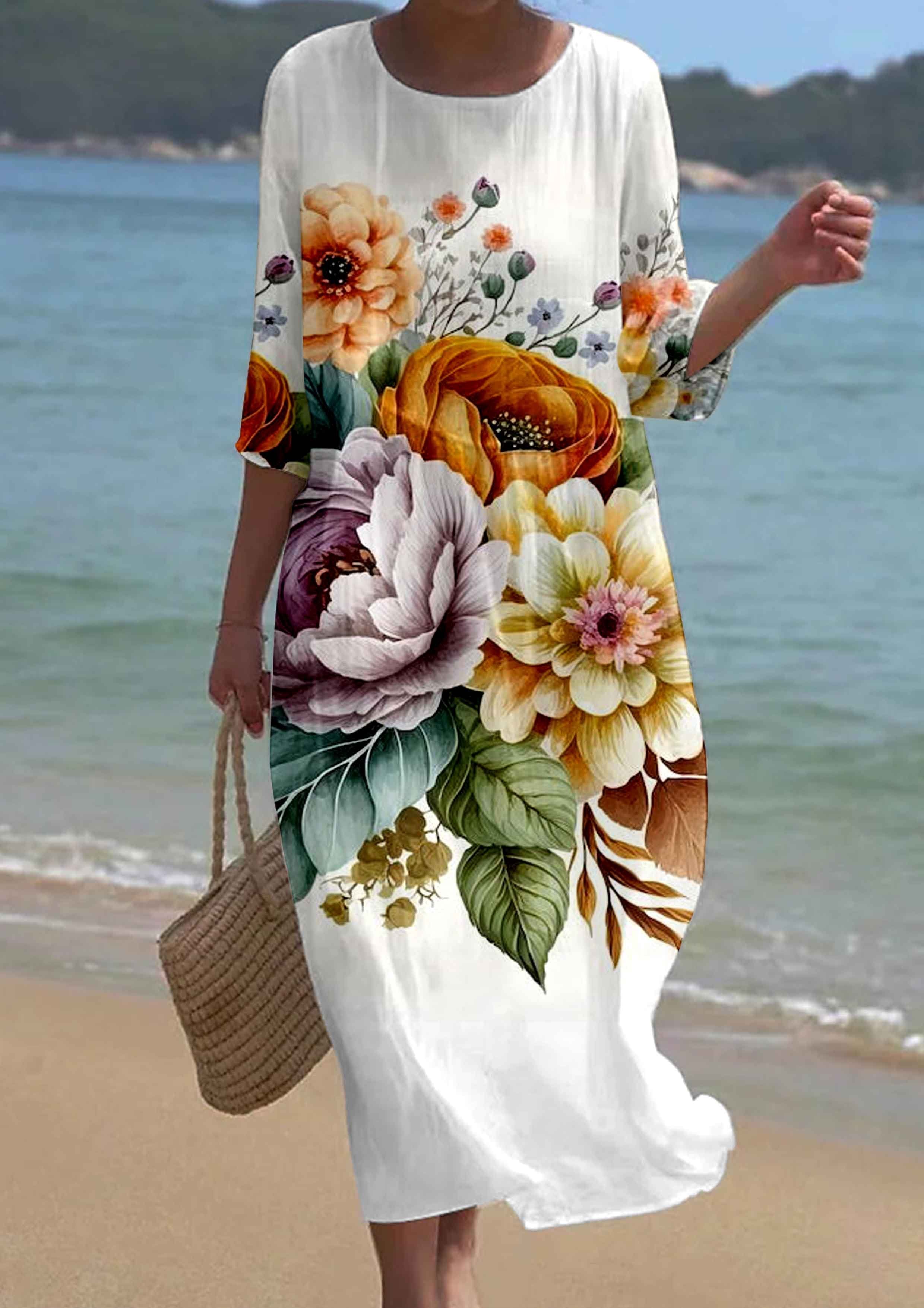 Women's Short Sleeve Floral Pattern Resort Dress