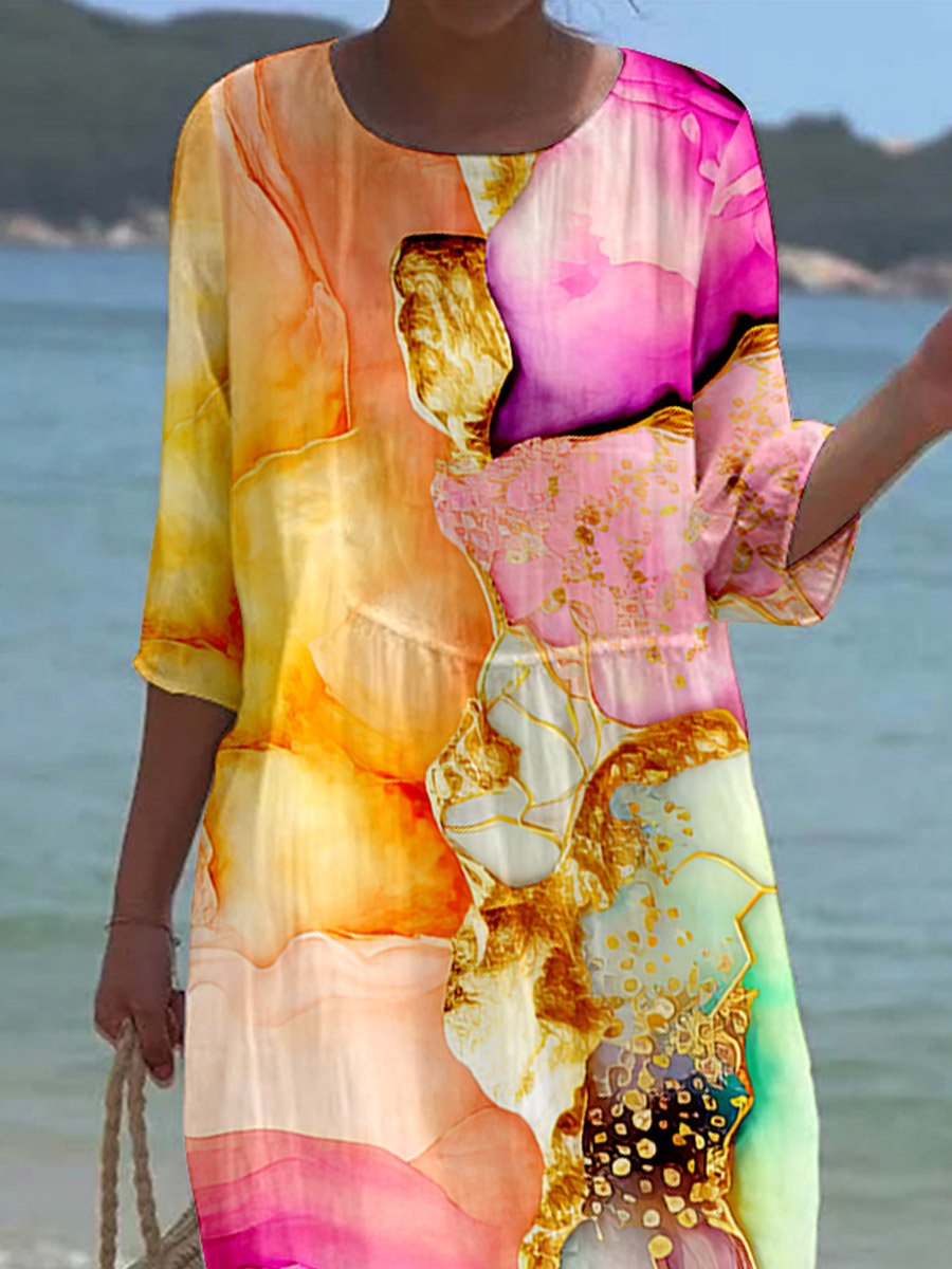 Women's Floral Alcohol Ink Art Printed Casual Holiday Dress