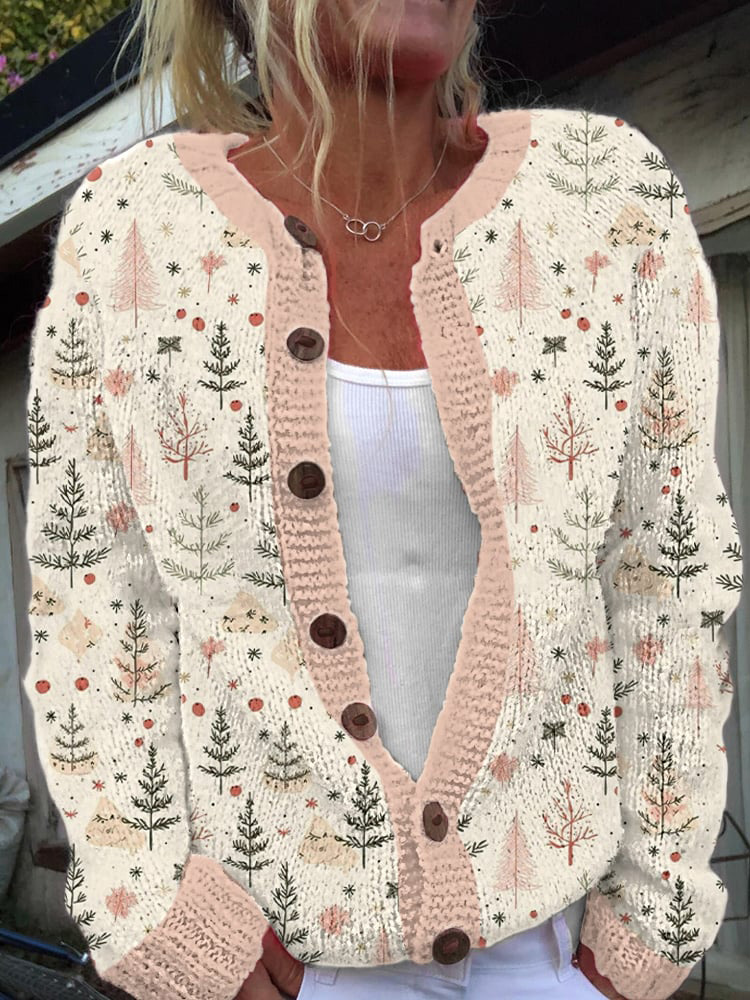 Women's Merry Christmas Pattern Crew Neck Cozy Cardigan