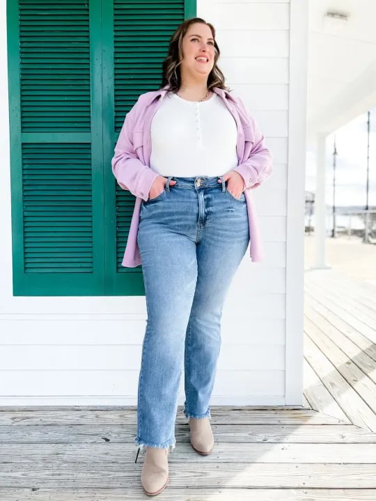 Vintage Double Button Frayed Hem Bootcut Jeans (Buy 2 Free Shipping)